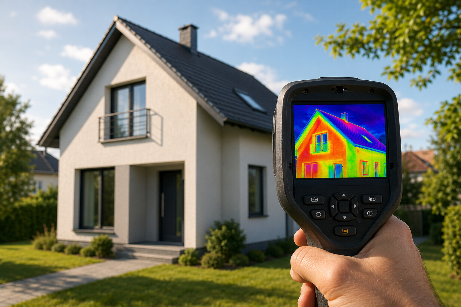 Inspection thermique réaliste d'une maison avec caméra thermique